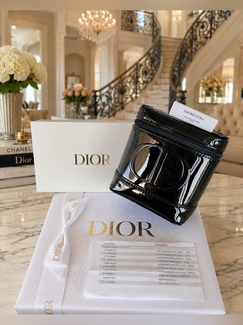 Christian Dior Black Patent Leather CD Logo Cosmetic Travel Pouch Bag